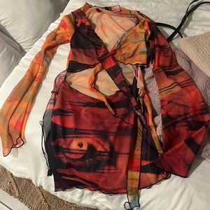 Jaded London cut out mini pixie dress in multi print